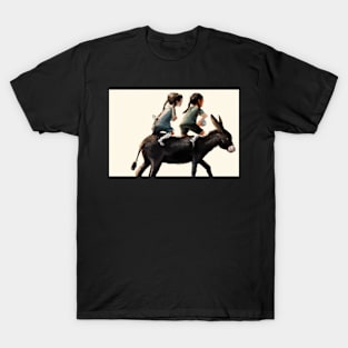 Two Girls Riding a Donkey T-Shirt